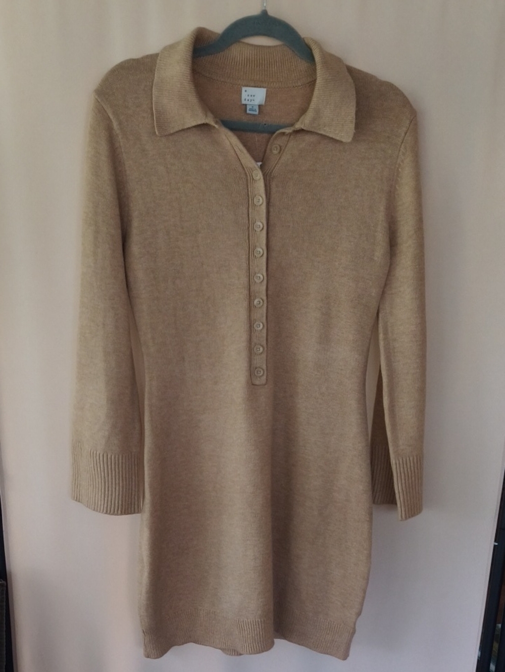 NWT a new day Camel Collared Button-Front Knit Sweater Dress Size S